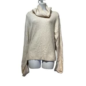 Chelsea28 Size S Tan Cream Speckled Tweed Cowl Neck Stretchy Cotton Wool Sweater